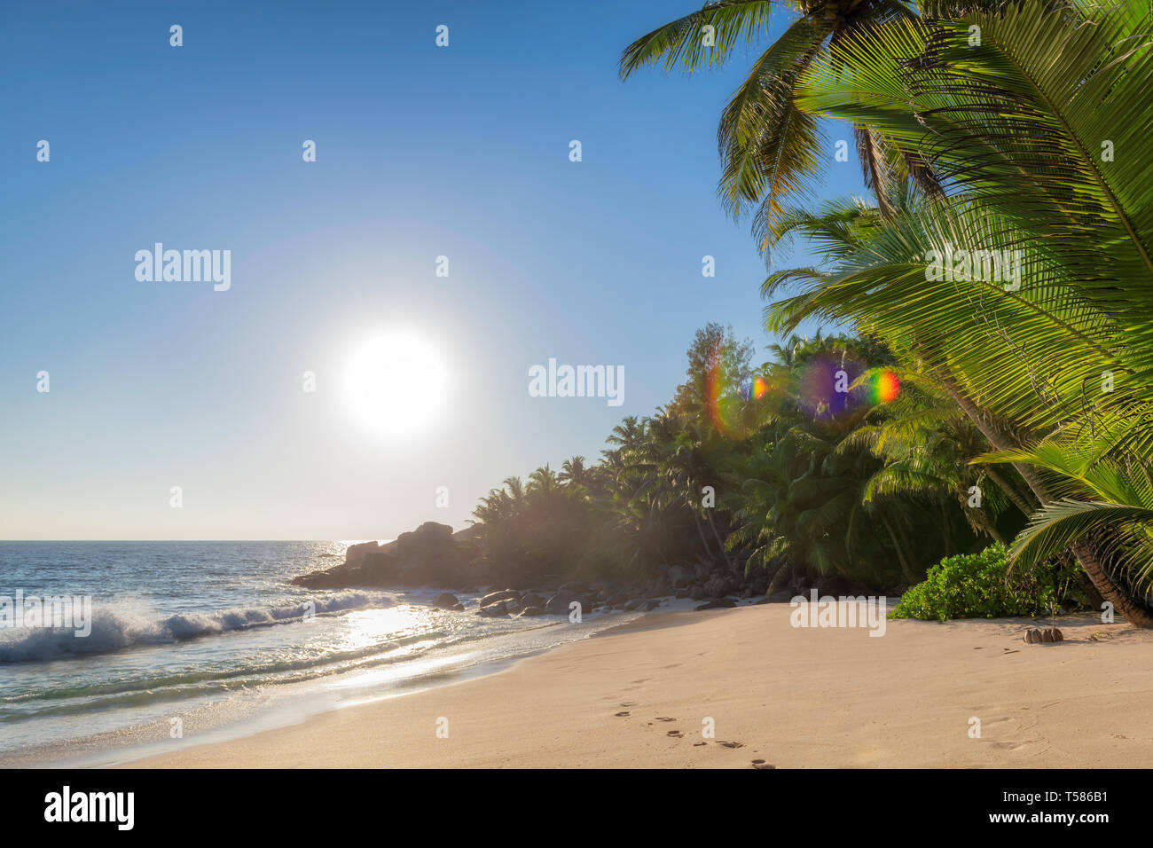 Paradise Beach au coucher du soleil sur l'île tropicale Banque D'Images