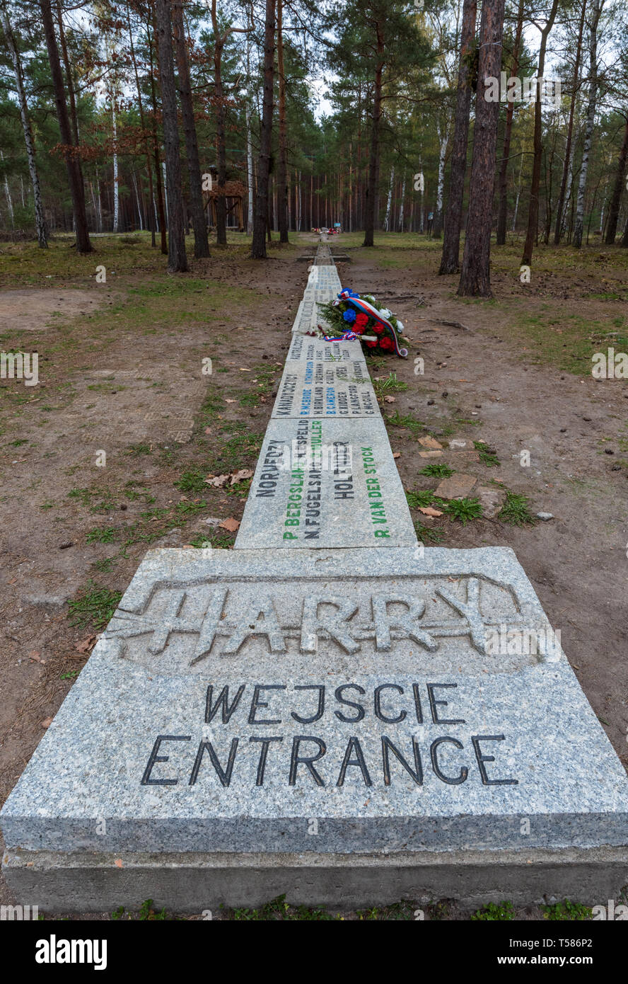Ligne d'indication de l'emplacement de Great Escape Tunnel Harry, camp de Zagan, Pologne Banque D'Images