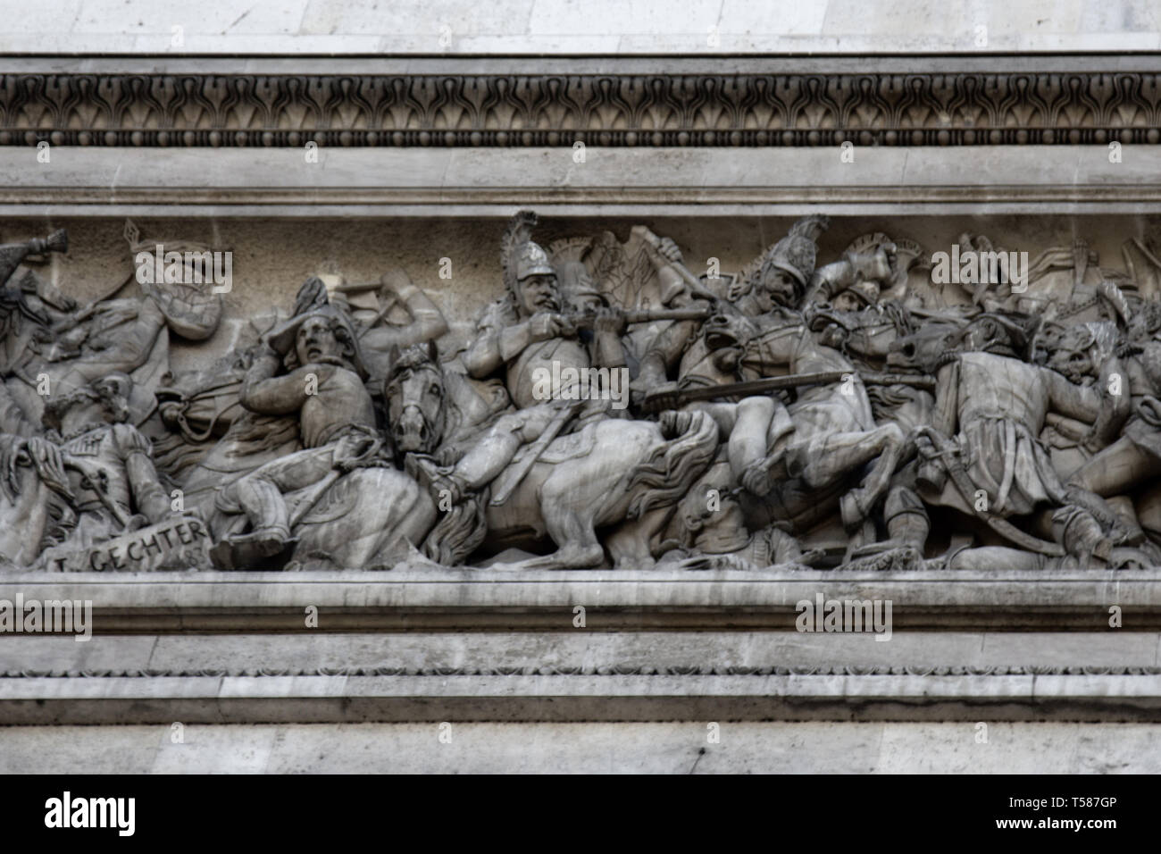 Arc de Triomphe à Paris, quatre côtés décrivent des scènes de la révolution et Empire bas-reliefs Banque D'Images