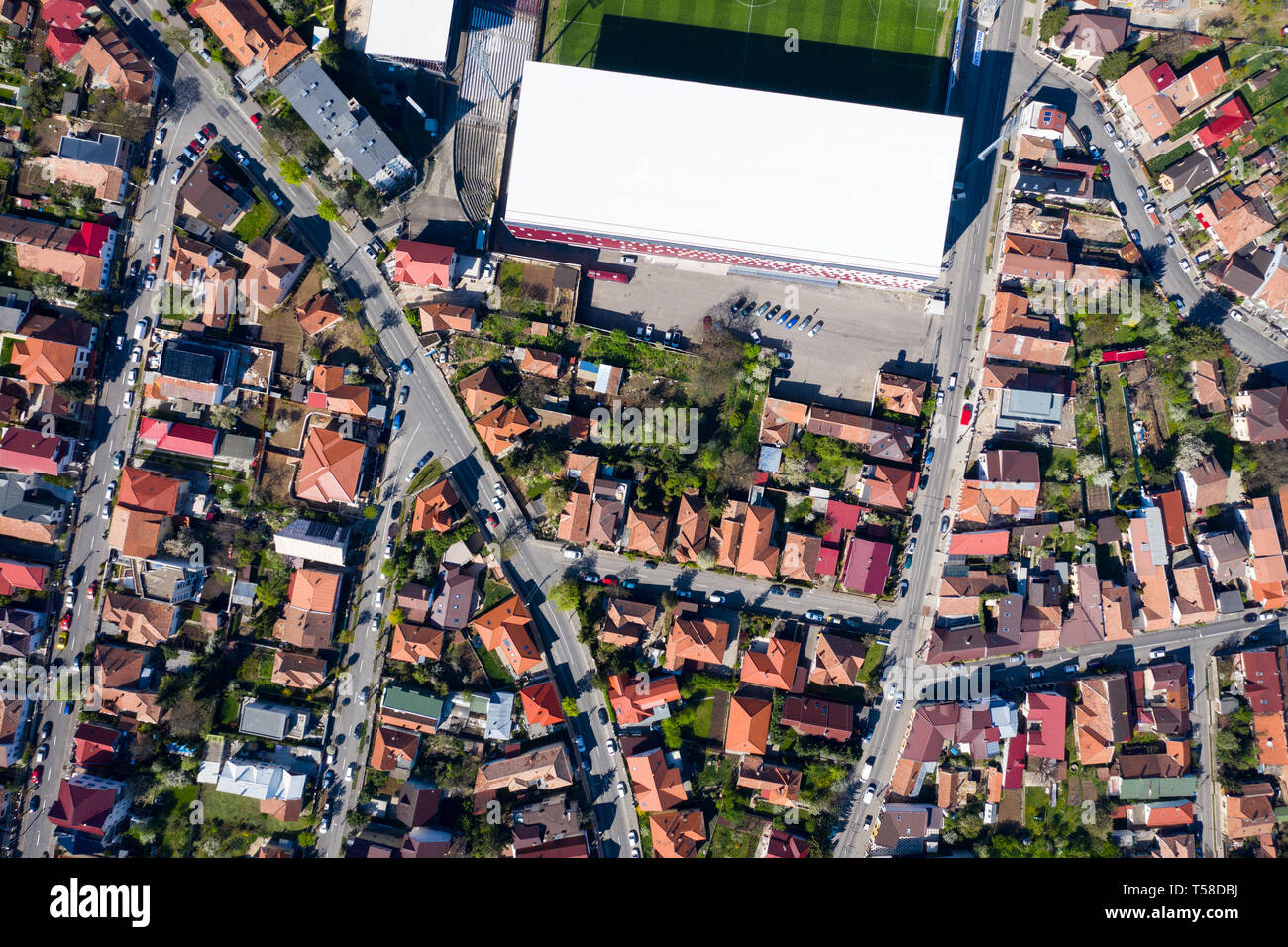 CLUJ NAPOCA, Roumanie - 19 avril 2019 : Vue aérienne de la CFR Cluj stadium qui a été rénové et agrandi pour être considéré comme un 3 étoiles stade UEFA Banque D'Images