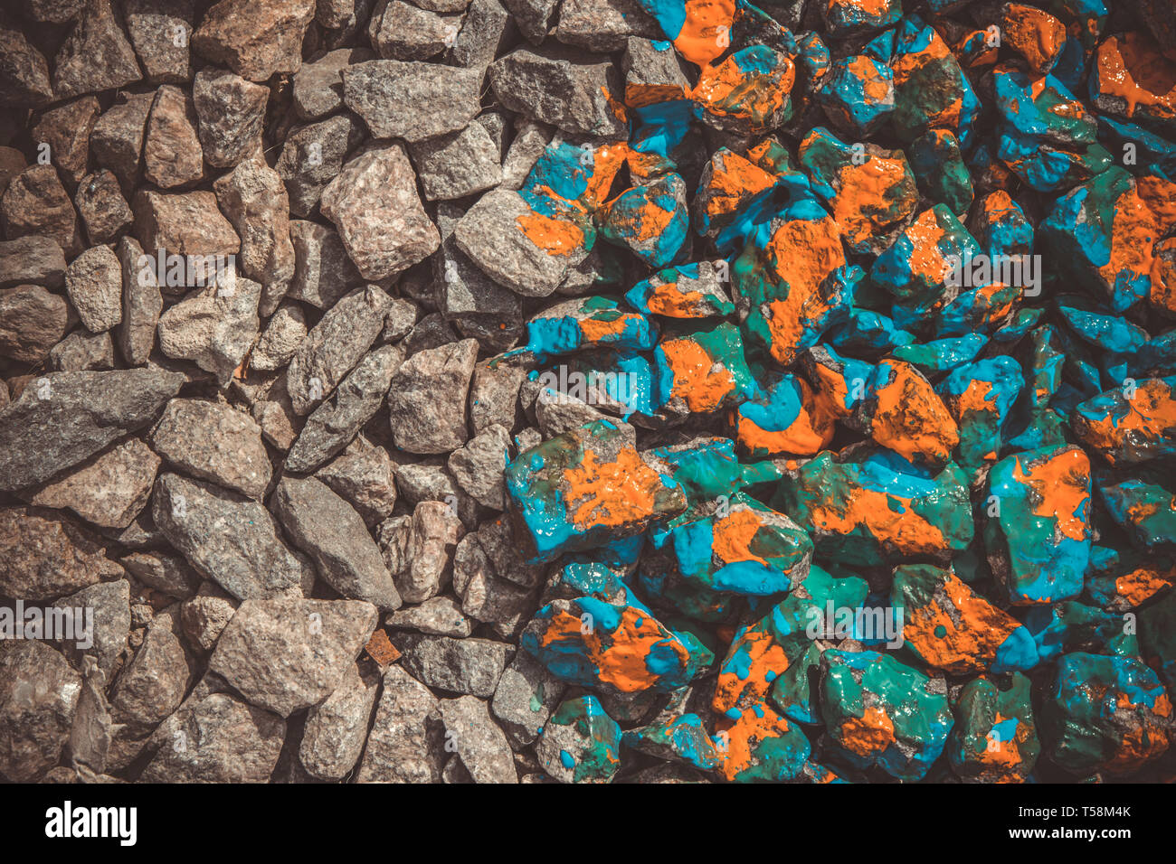 Gray Rocks et les pierres dans des filtre à peinture, vue d'en haut Banque D'Images