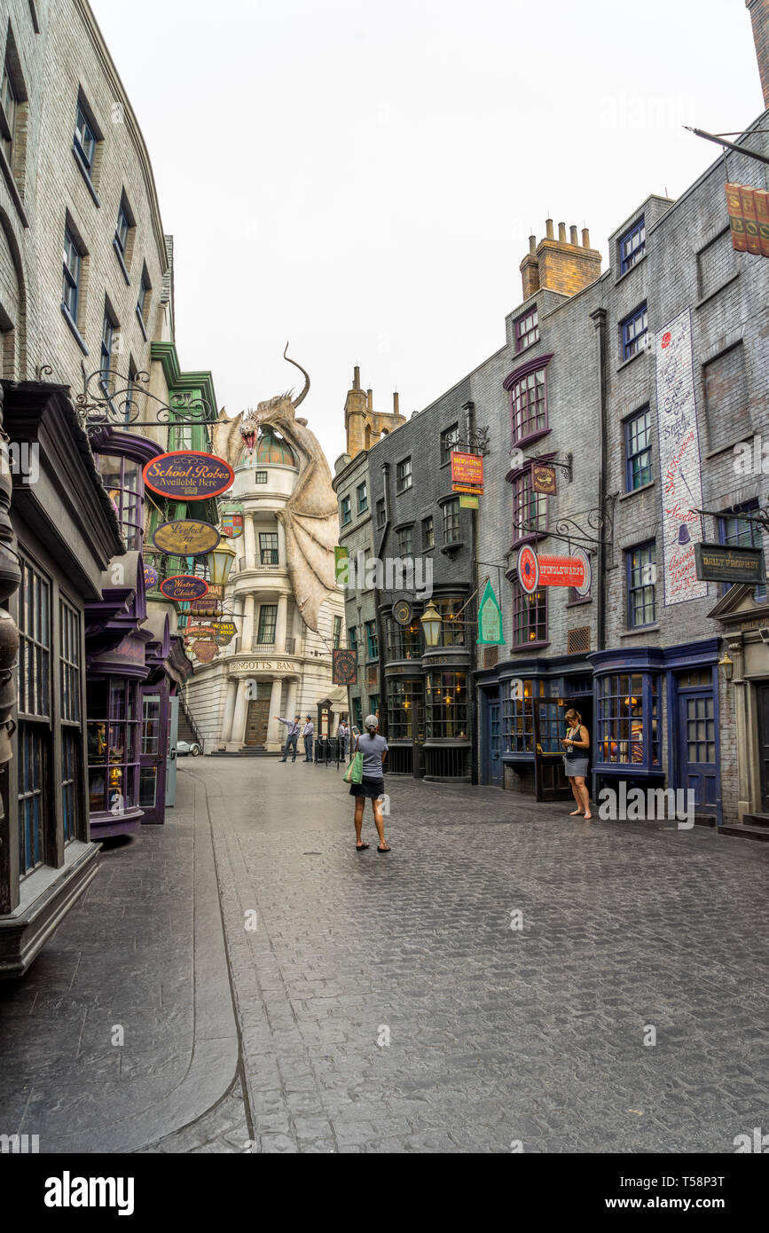 Le chemin de traverse dans Harry Potter Land, parc à thème Universal Studios, Orlando, Floride Banque D'Images