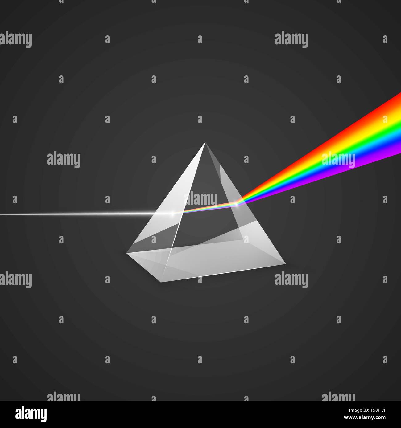 La dispersion. Prisme en verre et rayon de lumière. Expérience scientifique avec la lumière. Spectre de lumière colorée. Vector illustration Illustration de Vecteur