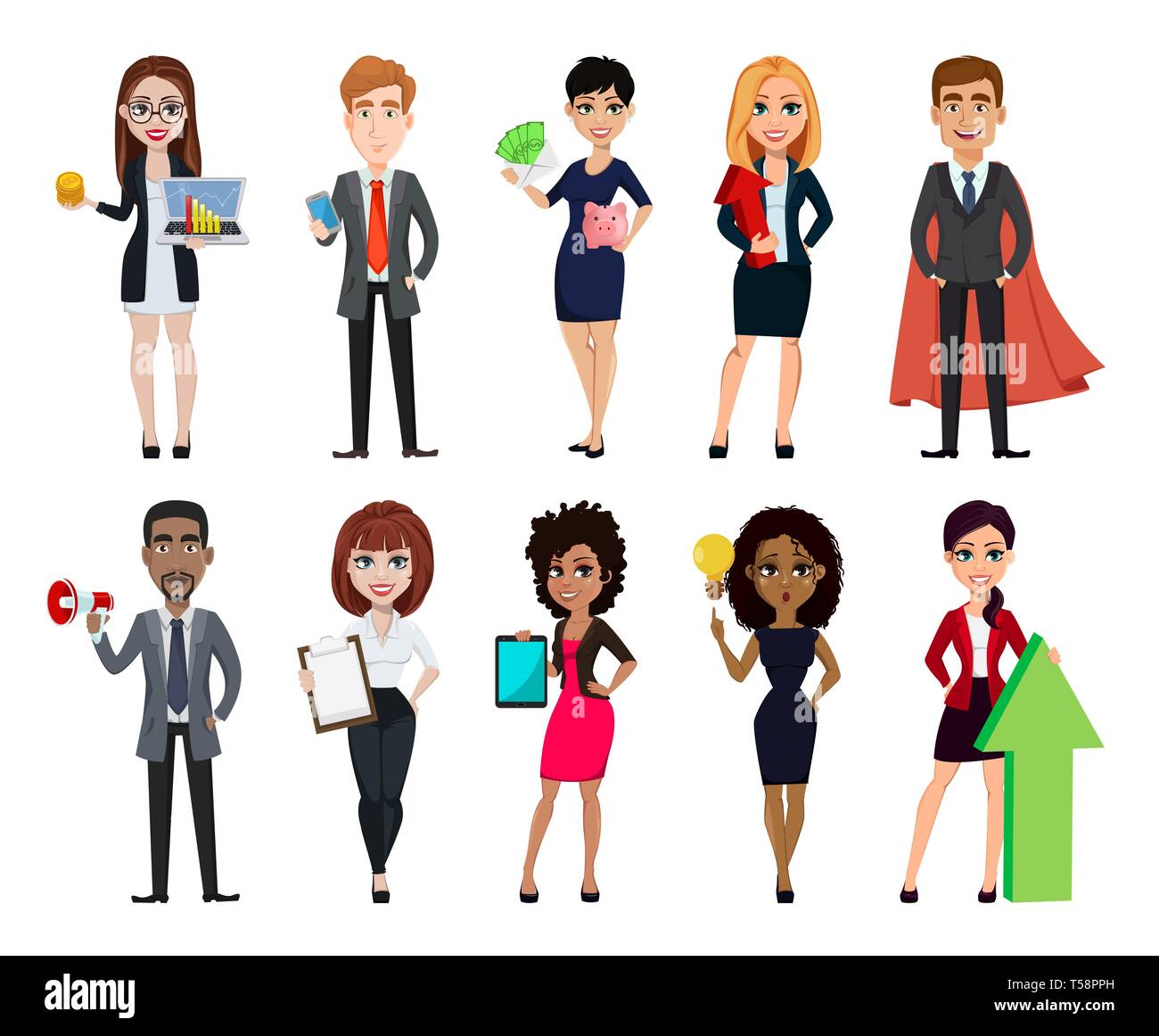 Les gens d'affaires, ensemble de dix personnages de dessins animés. Vector illustration Illustration de Vecteur