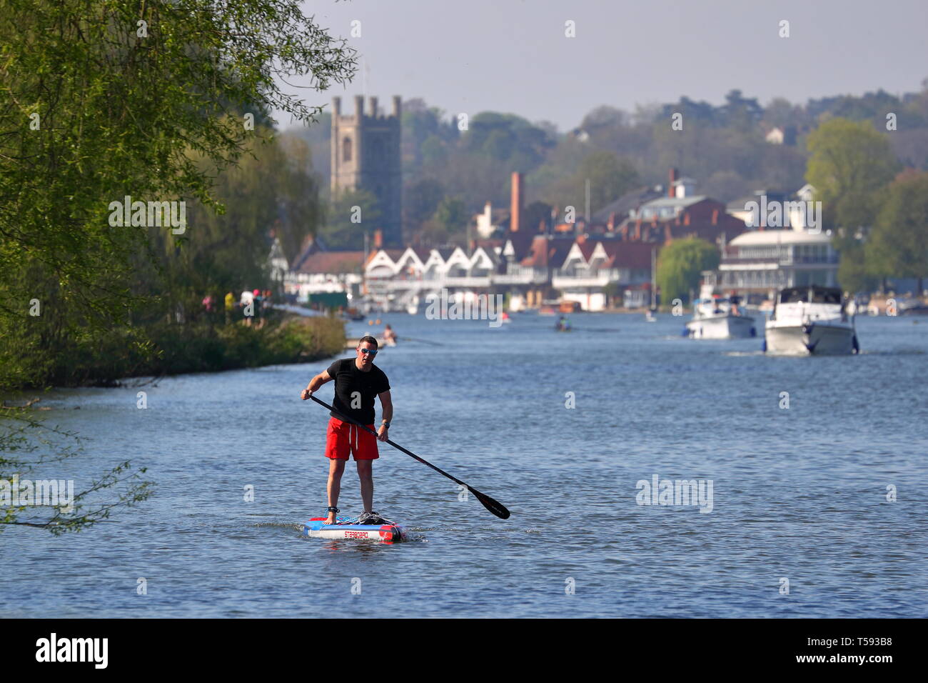 Paddle boarder sur la Tamise à Henley-on-Thames, Royaume-Uni Banque D'Images