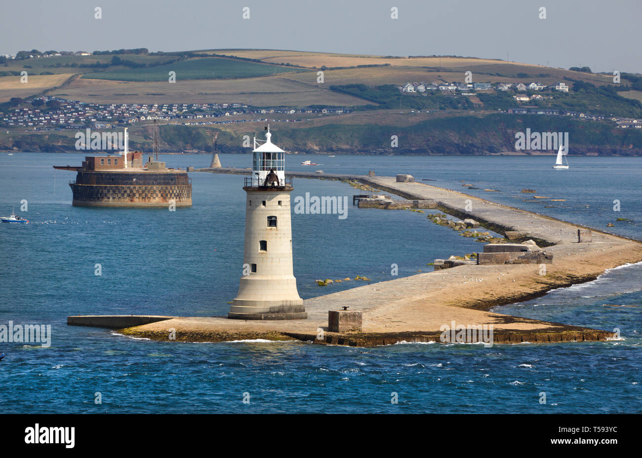 Plymouth Breakwater Lighthouse, Devon, Angleterre, Grande-Bretagne Banque D'Images