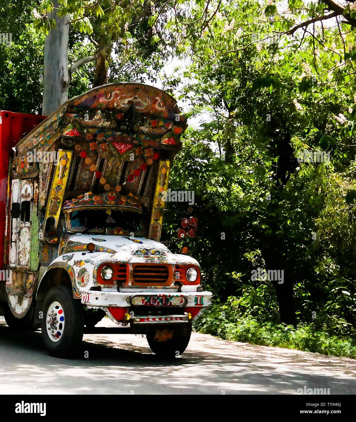 Camion décoré à la route - 07 mai 2015 route Karakoram, Pakistan Banque D'Images