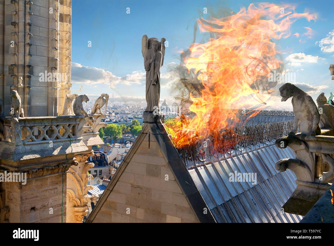 Incendie dans la Cathédrale Notre-Dame. Paris, France Photo Stock - Alamy