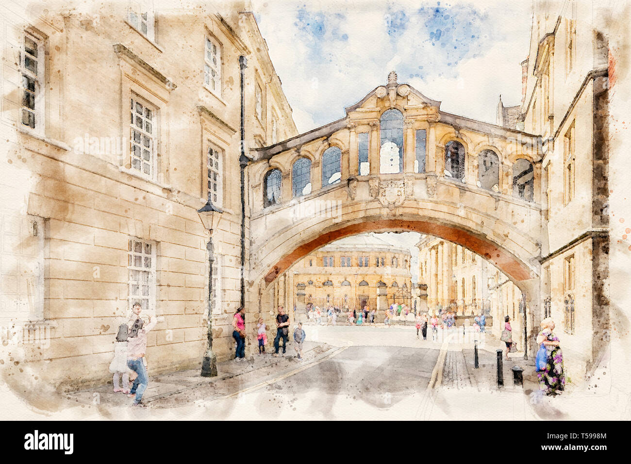 Effet aquarelle à partir d'une photo du Pont des Soupirs dans la ville historique d'Oxford, Oxfordshire, England, UK Banque D'Images