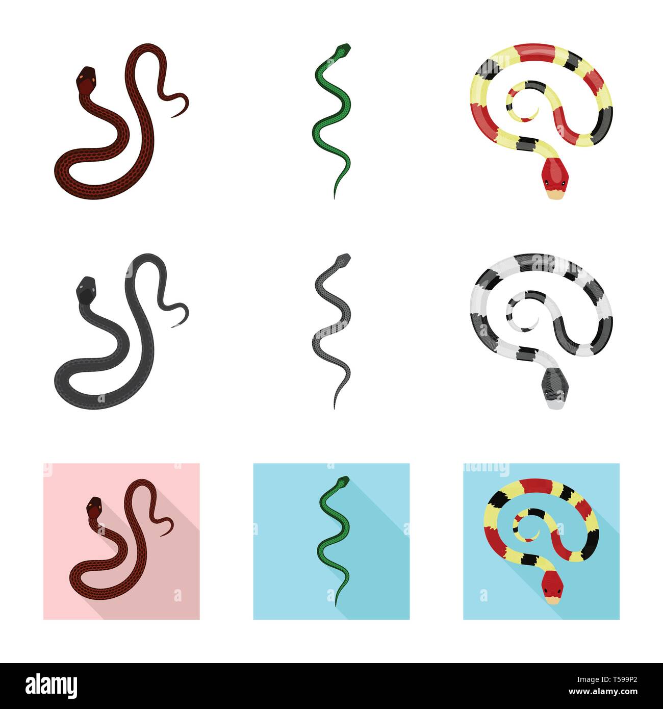 Viper,serpent,la queue,,corail, rouge, python,Black,creeping,blanc,vert,chouette,foret,animal,tropiques,saut,vietnam,la mort,menace,wild,serpent,mammifère,royal,menace danger,nature,médecine,poison,,le mal,mal,bouchée,peau,reptiles,set,icône,,illustration,collection,isolé,design,graphisme,élément,signe, vecteurs vecteur , Illustration de Vecteur
