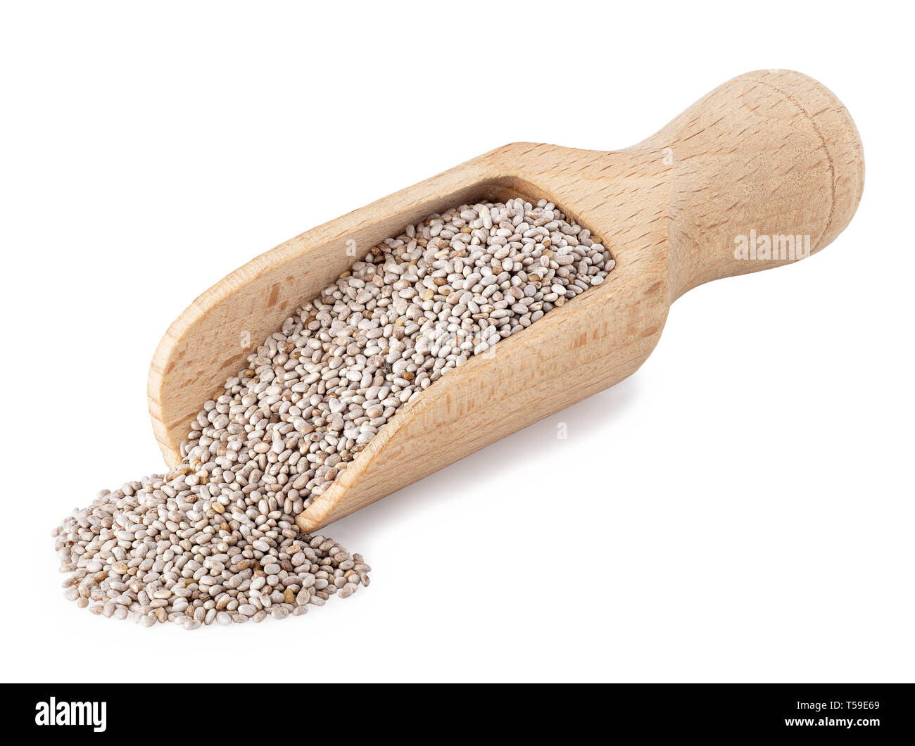 Les graines de chia blanches en bois en écope Banque D'Images