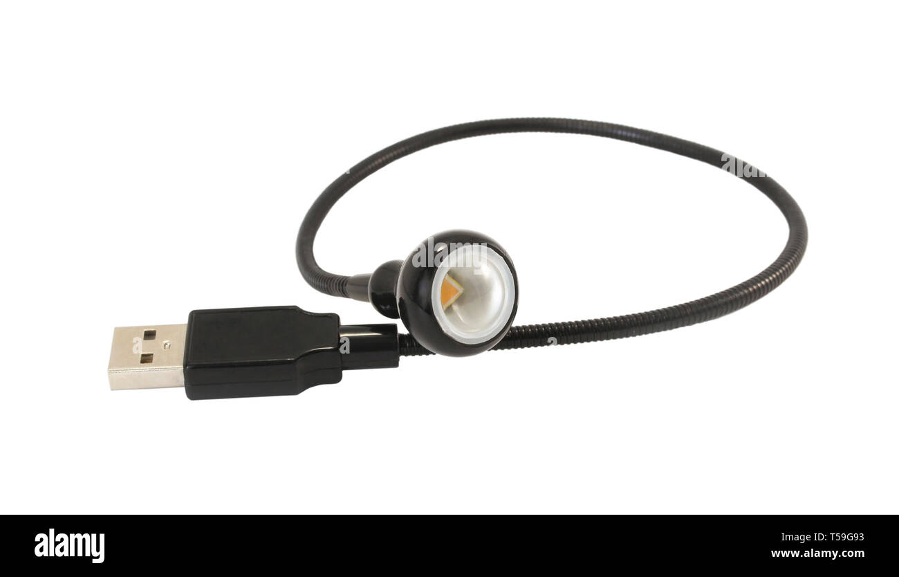 Lumière LED USB noir isolé sur fond blanc Banque D'Images