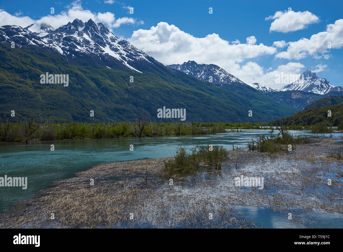 Paysage le long de la Carretera Austral au-dessus de Rio Ibanez en Patagonie, Chili Banque D'Images