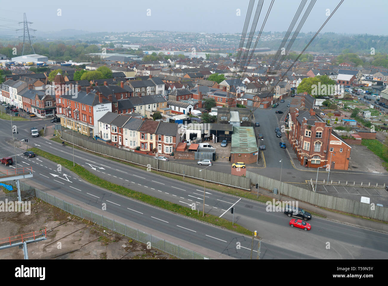 La vue sur le comprimé, Newport, Pays de Galles, UK à partir de la partie en haut les villes Transporter Bridge. Banque D'Images