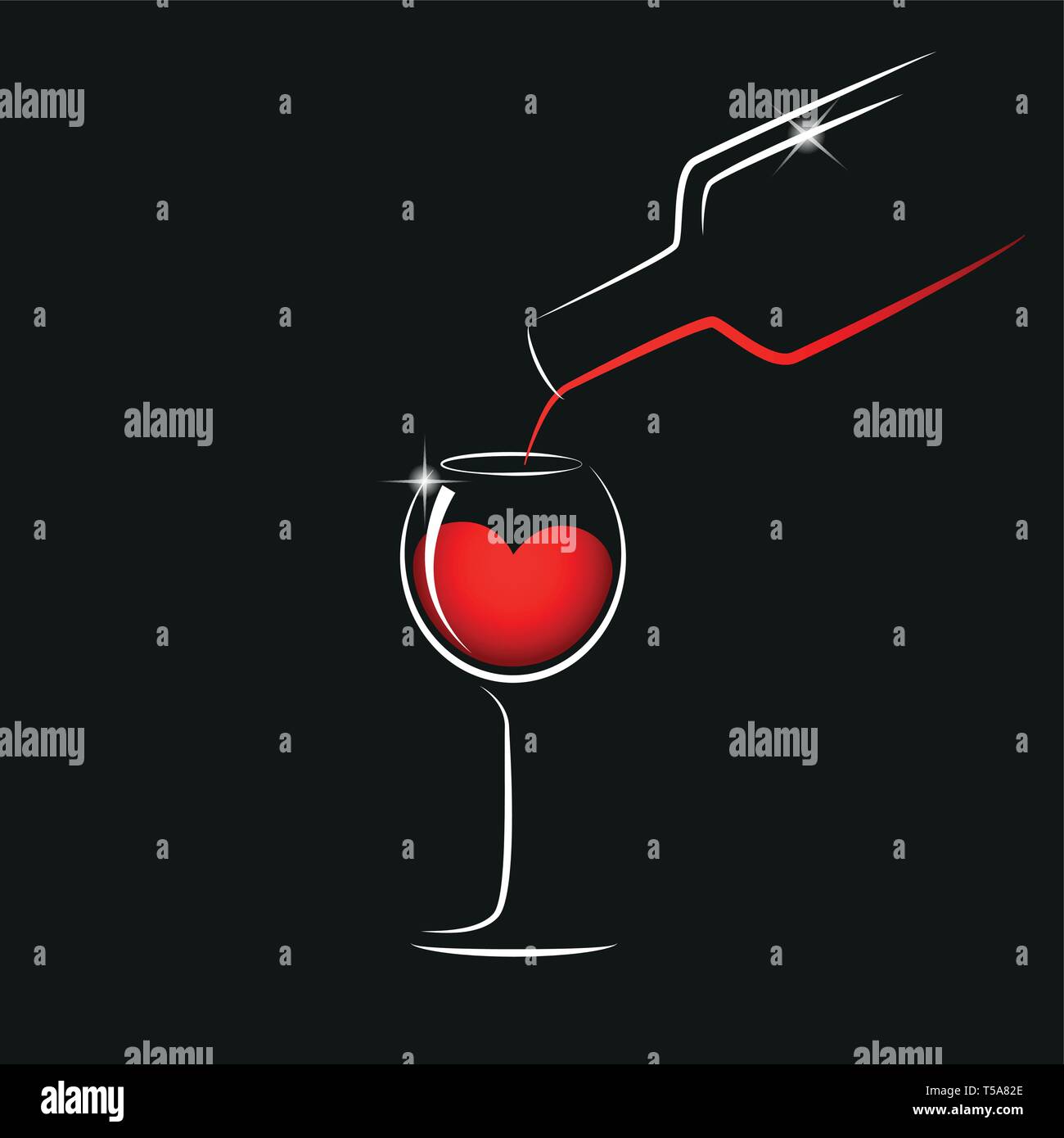 Verser le vin rouge d'une bouteille dans un verre à vin vector illustration EPS10 Illustration de Vecteur