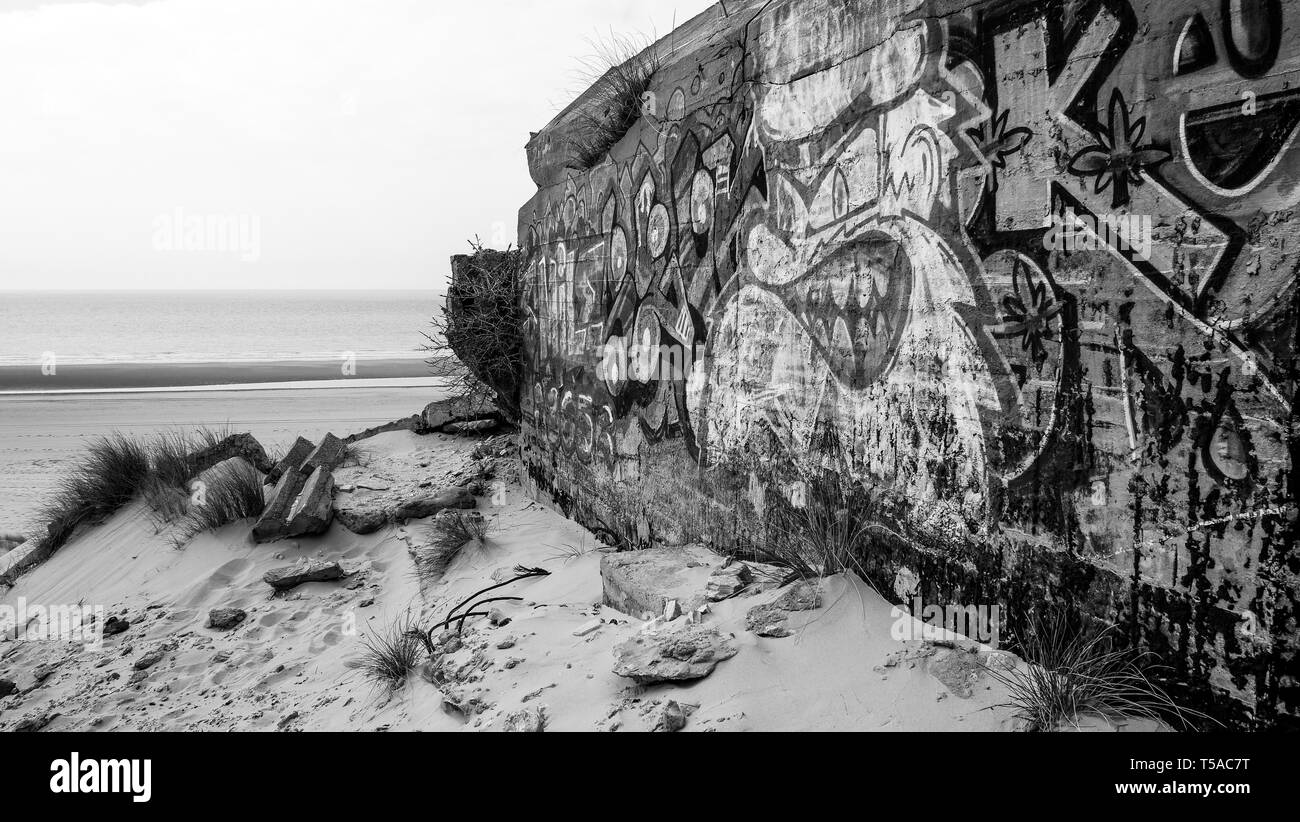 Bunker ALLEMAND DE LA SECONDE GUERRE MONDIALE, vestiges du Mur de l'Atlantique, Berck-Plage, Rhône, Hauts-de-France, France Banque D'Images