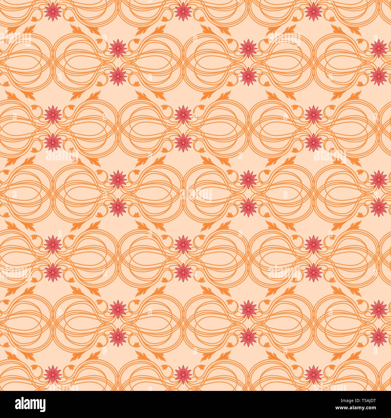 Vecteur transparente motif floral antique de style victorien dans des tons orange avec des fleurs roses comme une texture de tissu Illustration de Vecteur