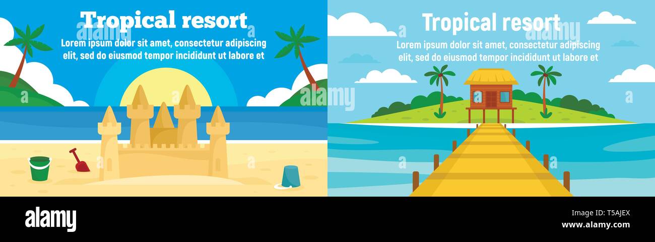 Tropical resort banner set. Télévision illustration de tropical resort vector banner set pour le web design Illustration de Vecteur