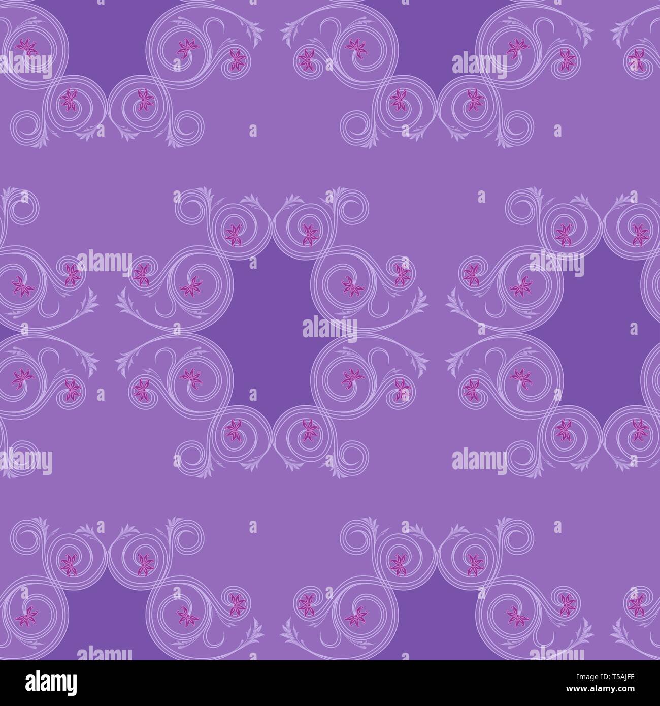 Ornement antique vectoriel continu dans des nuances de pourpre pâle avec des fleurs magenta sur le fond violet mute comme une texture de tissu Illustration de Vecteur