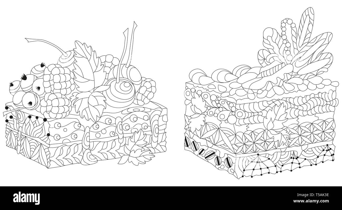Morceaux de gâteau avec Vector abstract ornements. Illustration à la main pour les t-shirt en zentangle, doodle style. Illustration de Vecteur