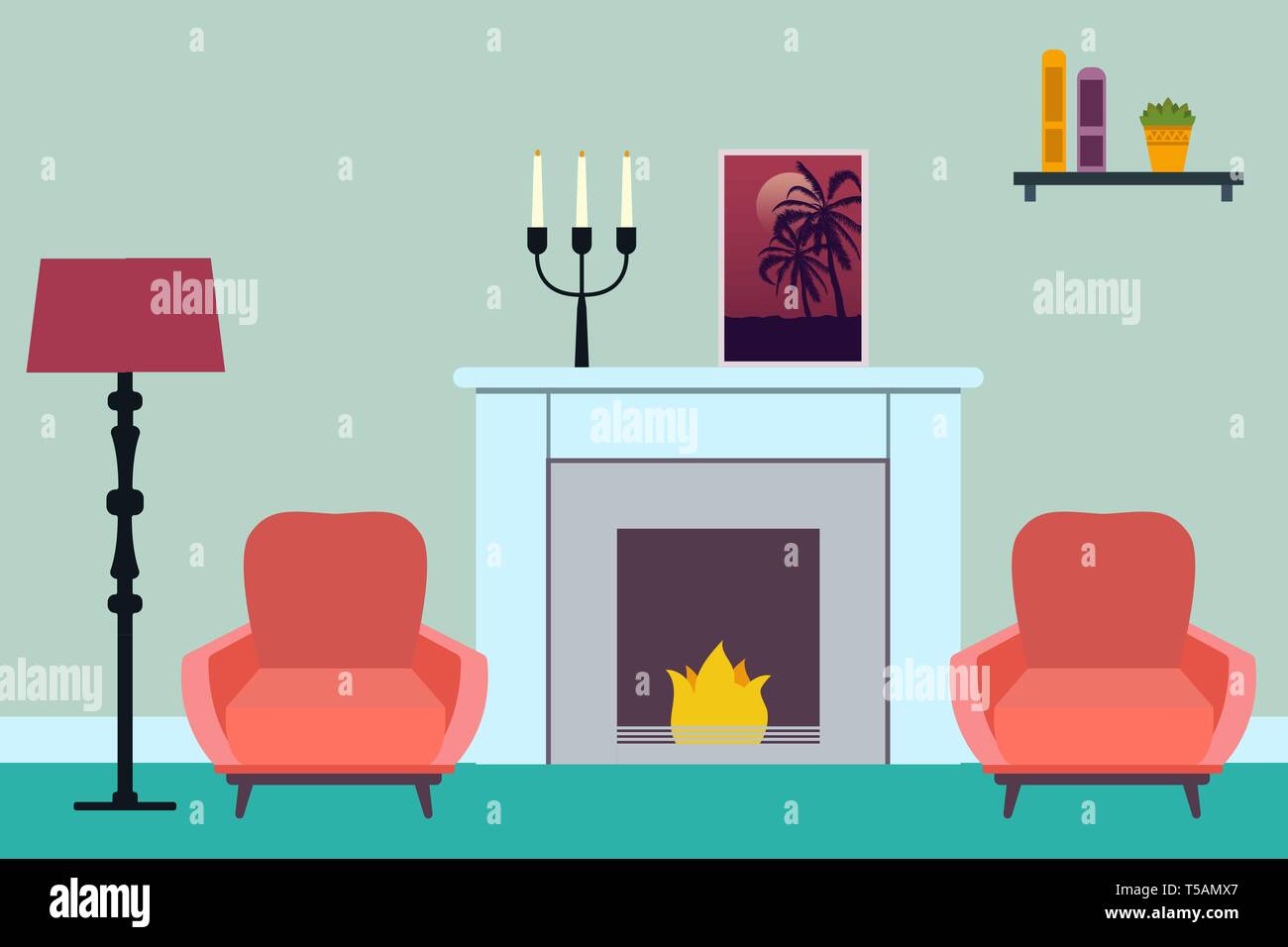 Salon de l'intérieur. Télévision salon intérieur. Vector illustration. Illustration de Vecteur