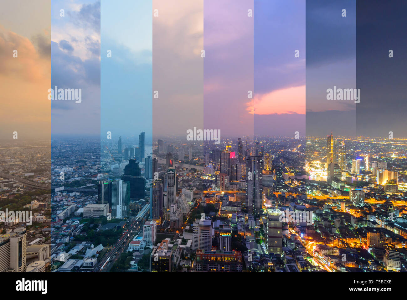 L'ombre de couleur différente sur la ville haute à l'heure du coucher du  soleil / Haute vue sur la ville de Bangkok au coucher du soleil Photo Stock  - Alamy