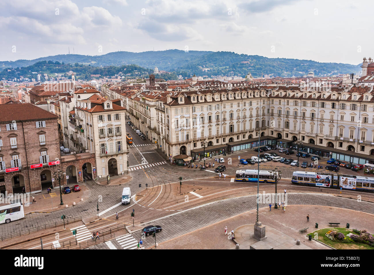 Une vue aérienne de la place Piazza Castello à partir du dessus de Madame Palace, Turin Banque D'Images