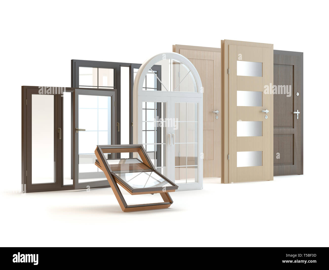 Portes et fenêtres fond blanc, 3D illustration Banque D'Images