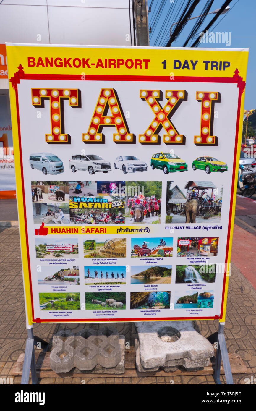 Service de taxi signe, avec des prix et des visites, Hua Hin, Thaïlande Banque D'Images