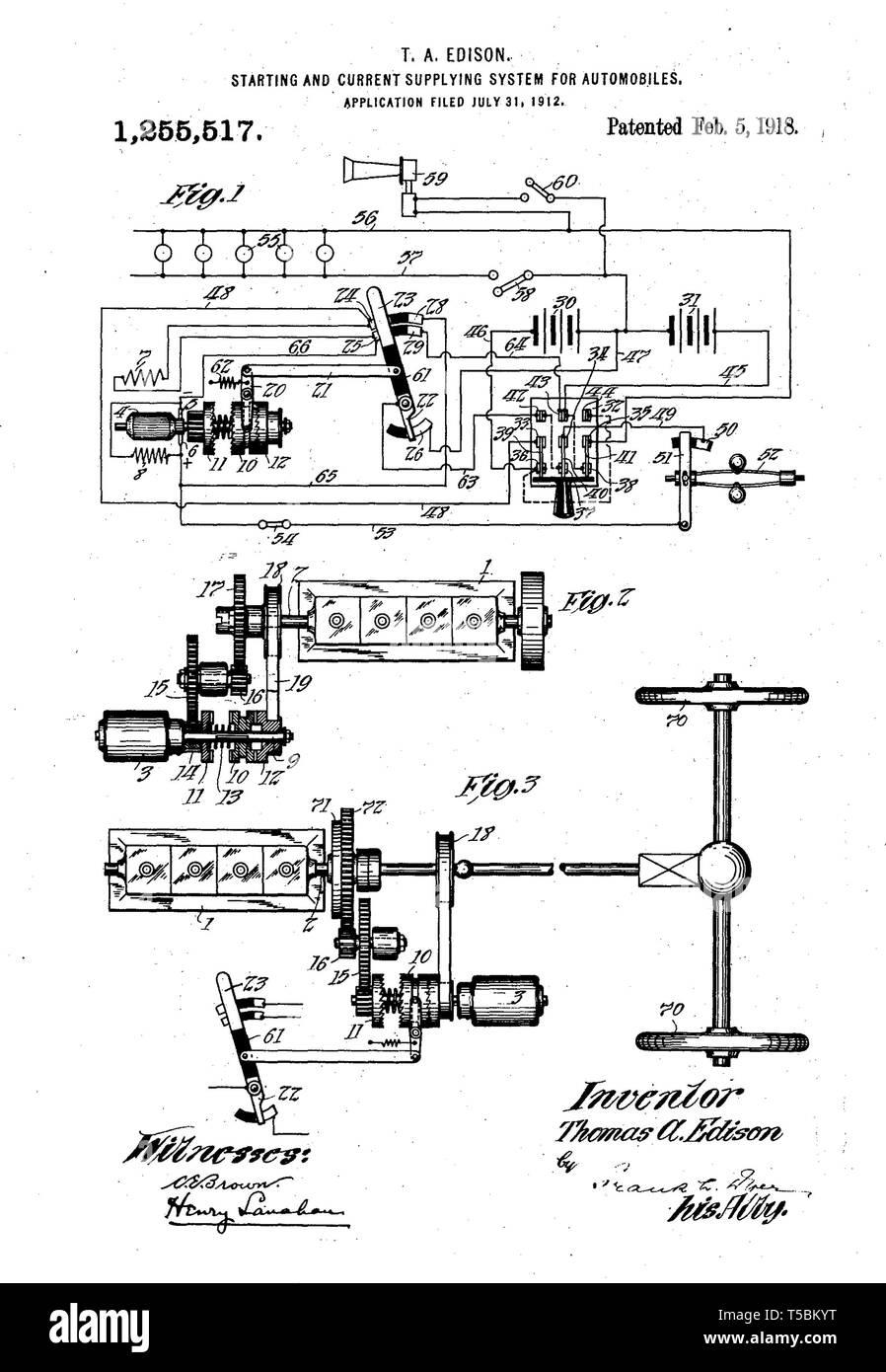 Thomas Edison, l'invention du démarreur de l'automobile, de l'illustration, 1918 Banque D'Images