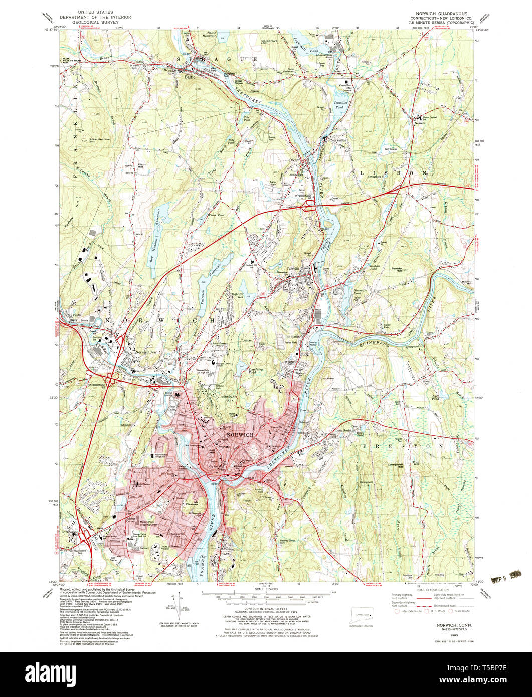 Carte TOPO USGS Connecticut CT Norwich 3307731983 Restauration 24000 Banque D'Images