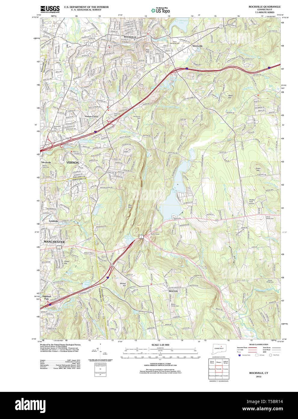 Carte TOPO USGS Connecticut CT Rockville 20120523 Restauration TM Banque D'Images