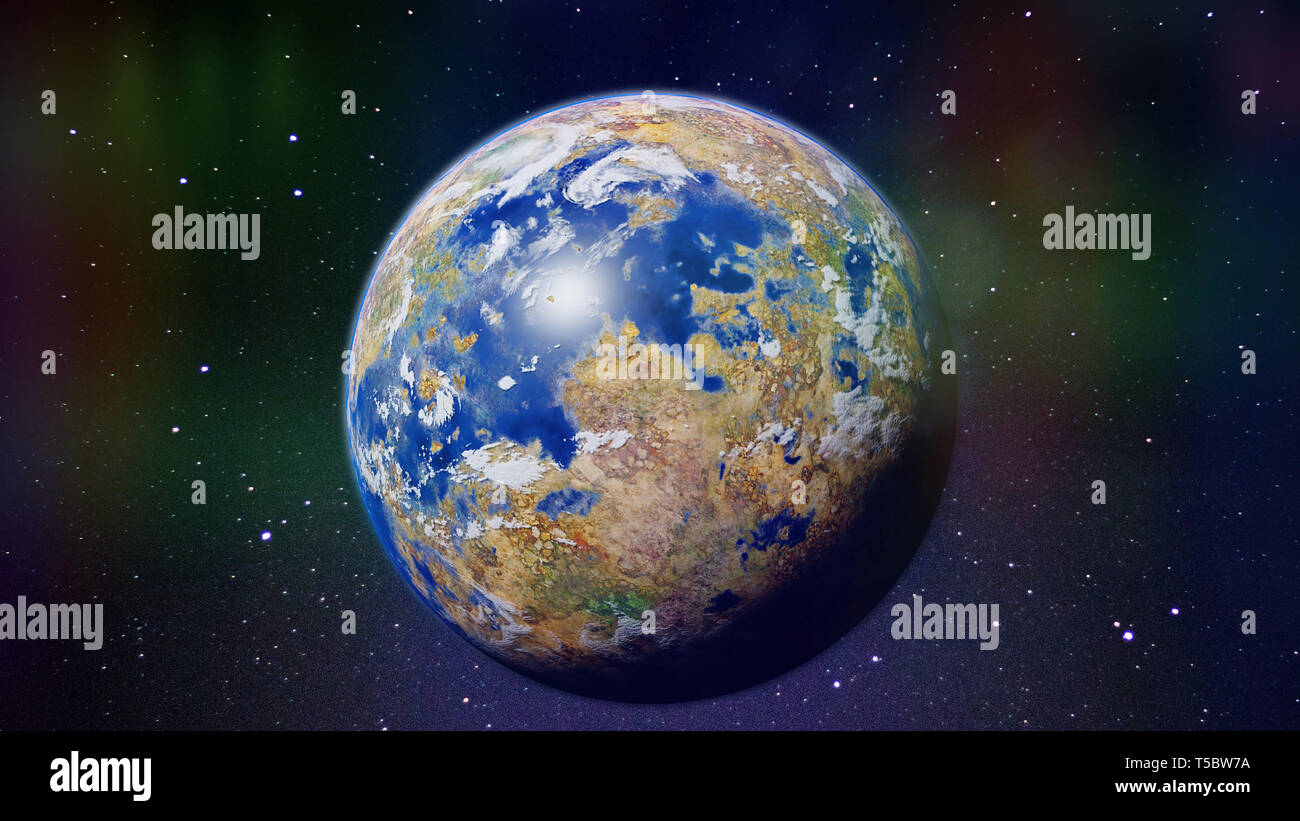 Planète étrangère, l'exoplanète exotique dans l'espace profond (3d illustration scientifique) Banque D'Images