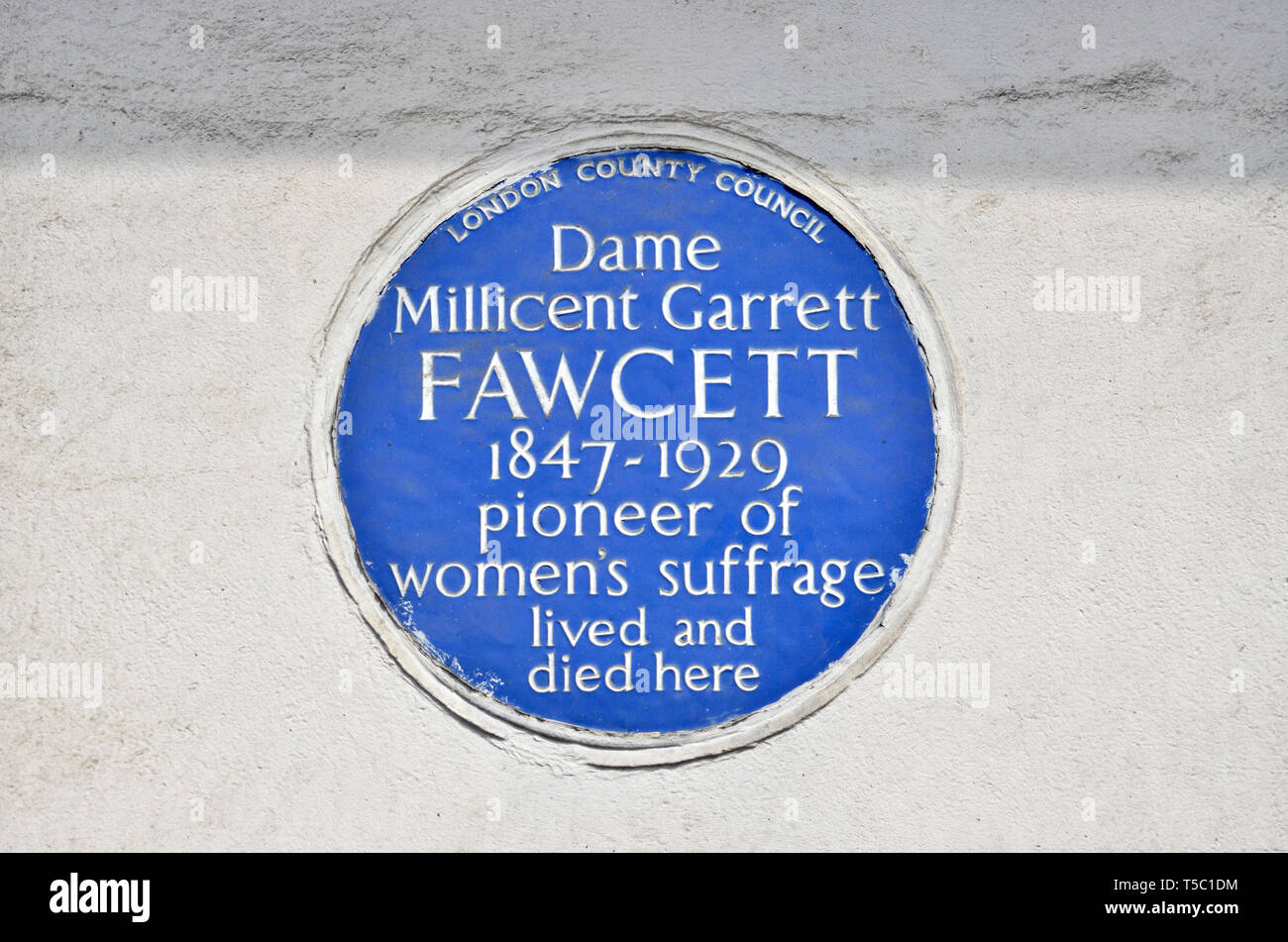 Londres, Angleterre, Royaume-Uni. Blue Plaque commémorative : Dame Millicent Garrett FAWCETT (1847-1929) Pionnier de la Women's Suffrage, vécut et mourut ici. 2 Gower S Banque D'Images