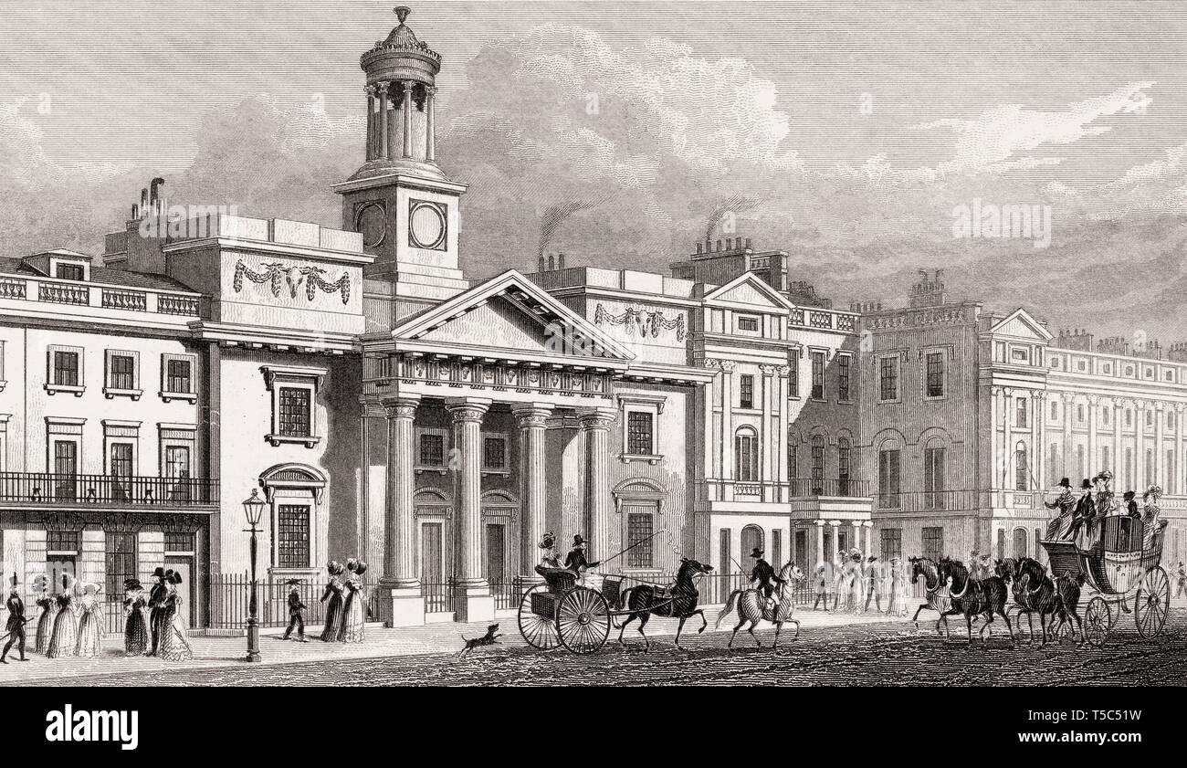 La chapelle de saint Philippe, Regent Street, Londres, illustration par Th. H. Berger, 1828 Banque D'Images