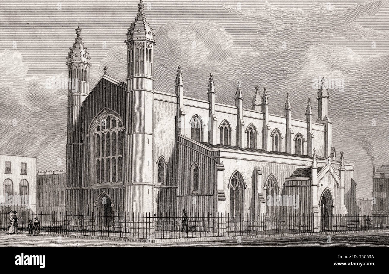 L'église Holy Trinity, Cloudesley Road, London, illustration par Th. H. Berger, 1828 Banque D'Images