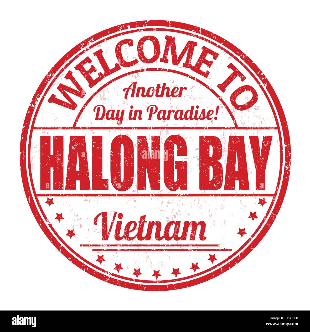 Bienvenue à la baie d'Halong signer ou apposer sur fond blanc, vector illustration Illustration de Vecteur
