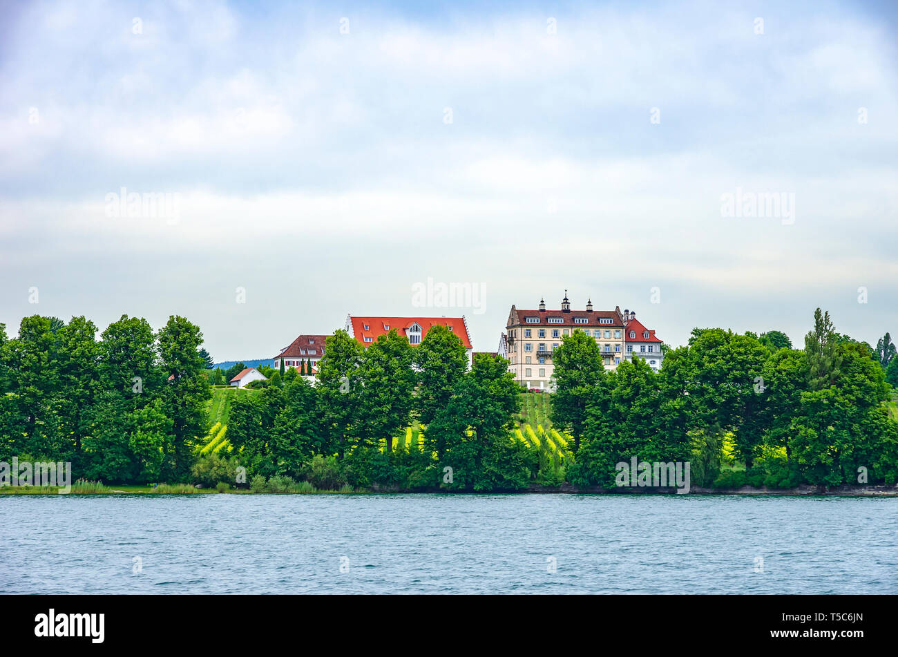 Avis de Schloss Kirchberg de vignes au lac de Constance, Immenstaad, Baden-Wurttemberg, Allemagne, Europe. Blick auf Schloss Kirchberg mit Weinbergen Banque D'Images