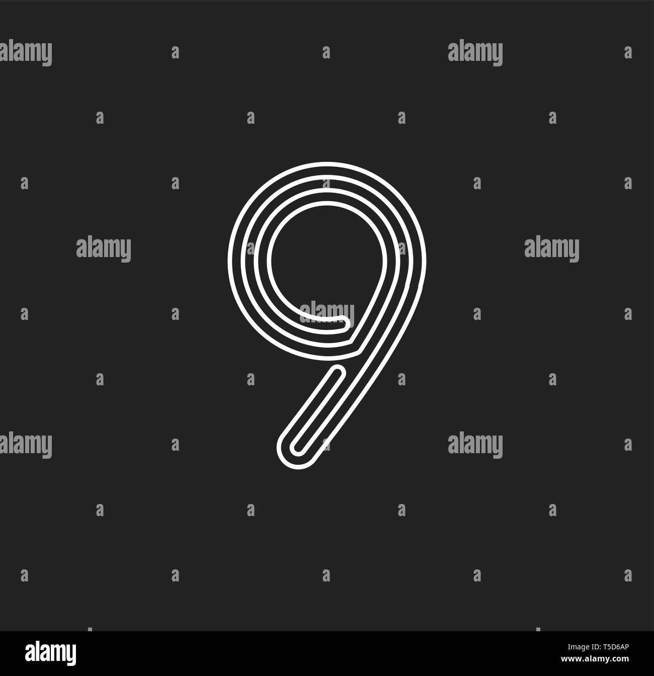 Nombre de lignes 9 thread, vecteur de style labyrinthe nombre d'Amérique latine pour logo et monogramme. Typographie design. Illustration de Vecteur