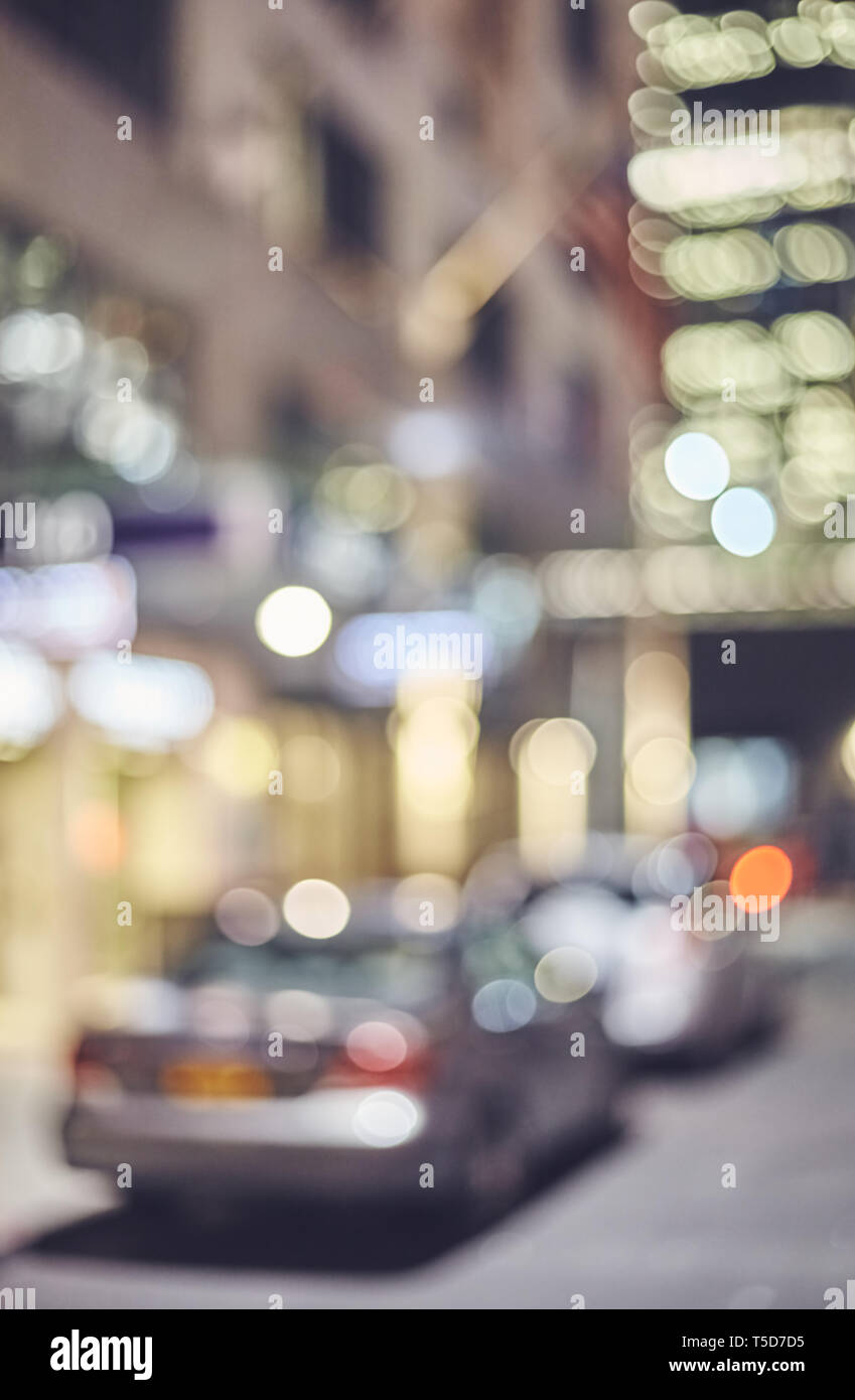 Troubles de New York city street at night, tons de couleur de fond urbain. Banque D'Images