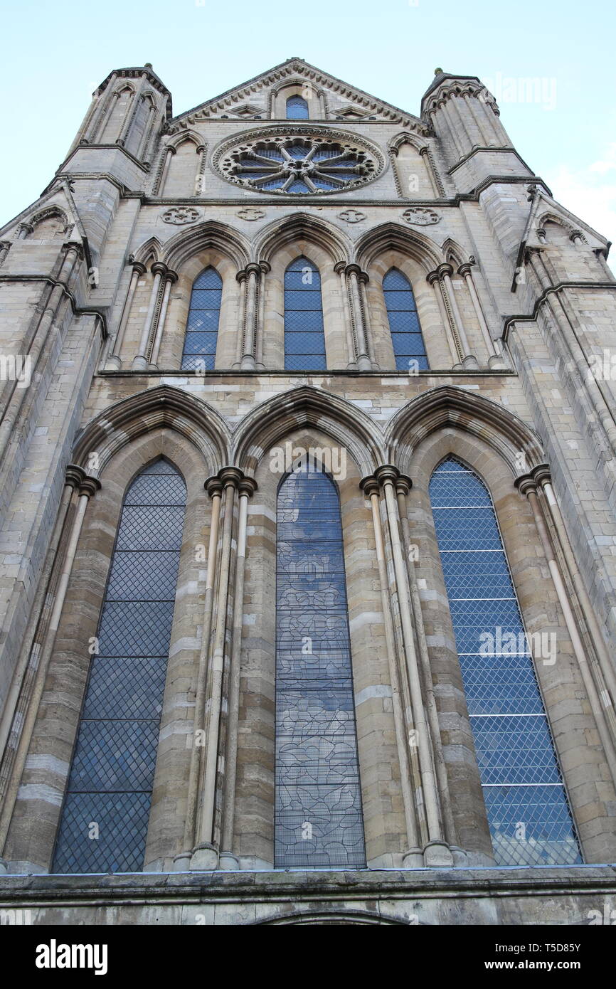 Une vue de l'est le transept de Beverley Minster prises à partir de la bas vers le bas et à proximité de l'immeuble. Banque D'Images