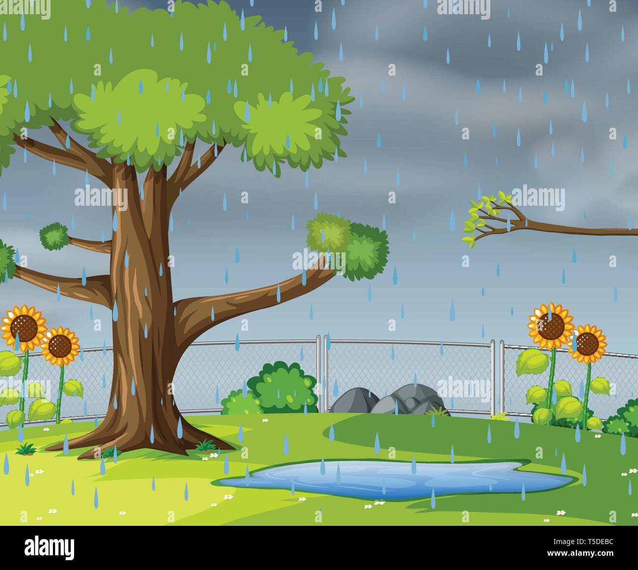 Dans le jardin de pluie illustration Illustration de Vecteur