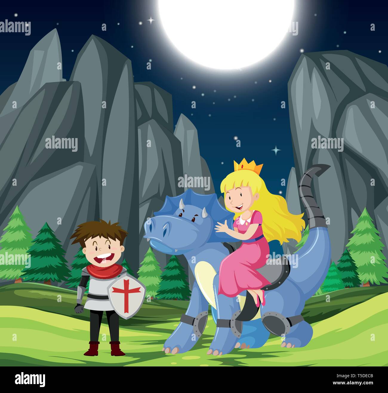 Knight et la princesse dans la forêt illustration Illustration de Vecteur