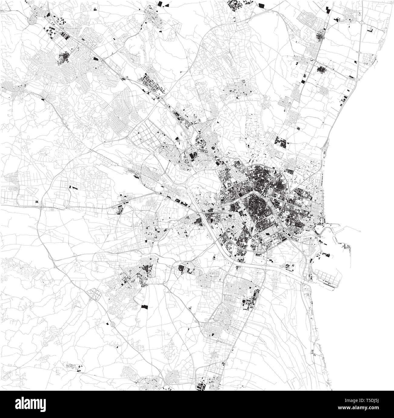 Carte Satellite de Valence sur la côte est de l'Espagne. Carte des rues et bâtiments du centre-ville. L'Europe Illustration de Vecteur