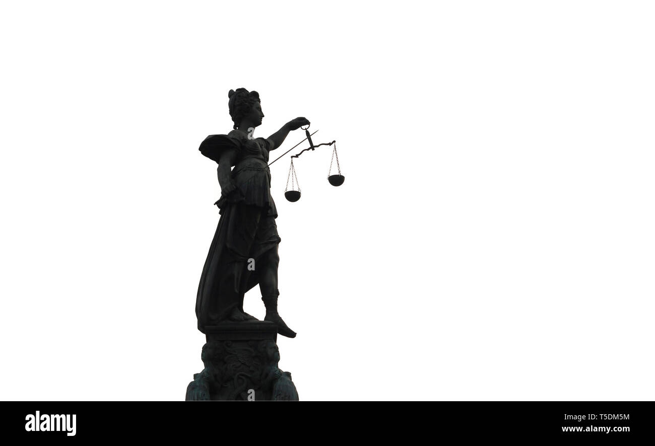 Statue de Dame Justice en Frankfurt am Main City avec un contraste élevé Banque D'Images