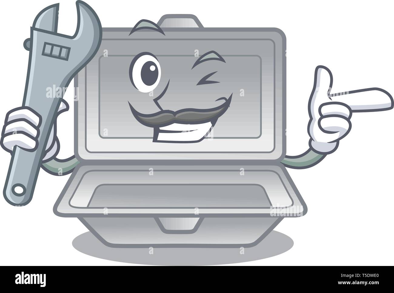 Caricature de styromousse mécanicien ouvert au-dessus de la table Illustration de Vecteur Caricature de styromousse mécanicien ouvert au-dessus de la table Illustration de Vecteur