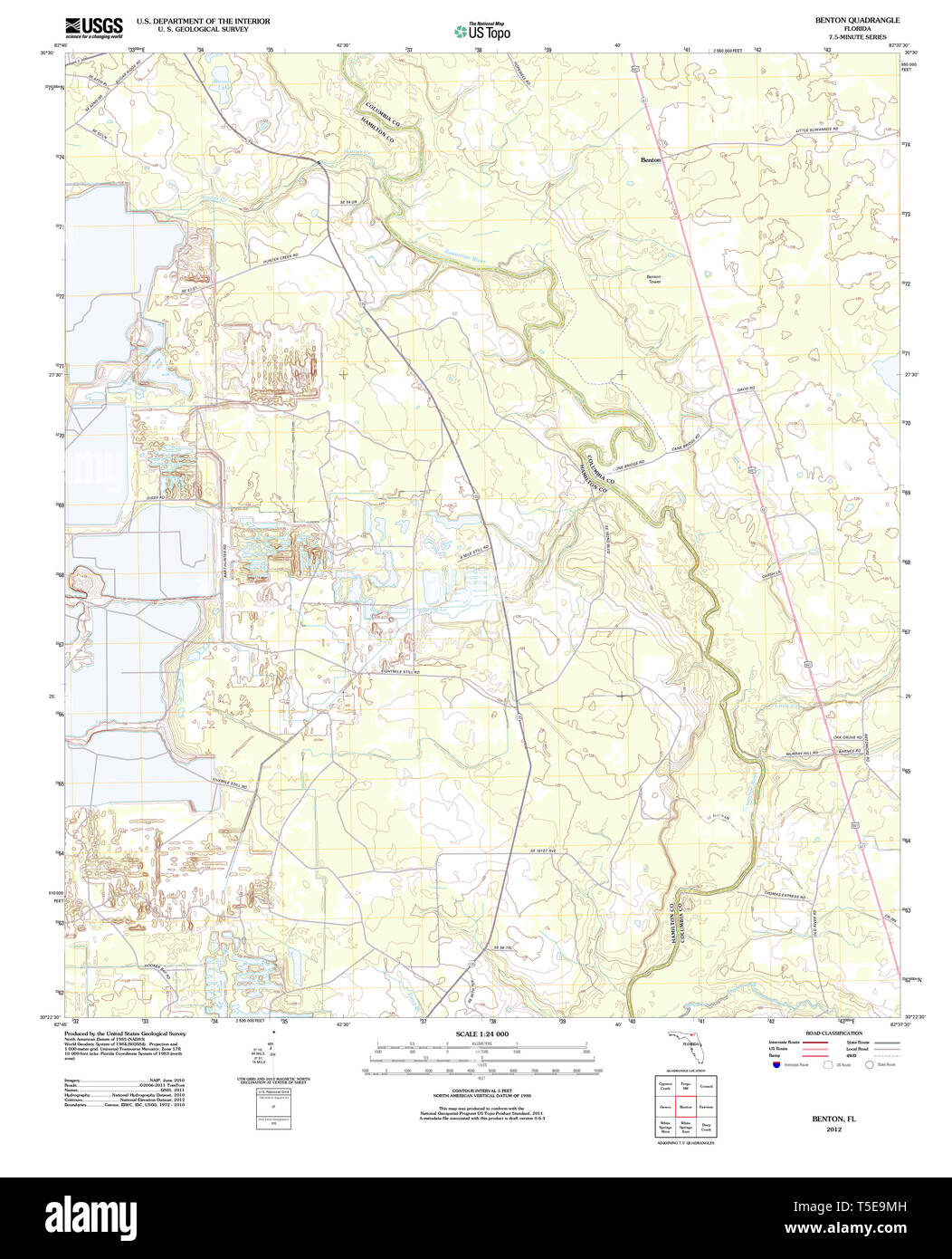 Carte TOPO USGS FL Floride Benton 20120821 Restauration TM Banque D'Images