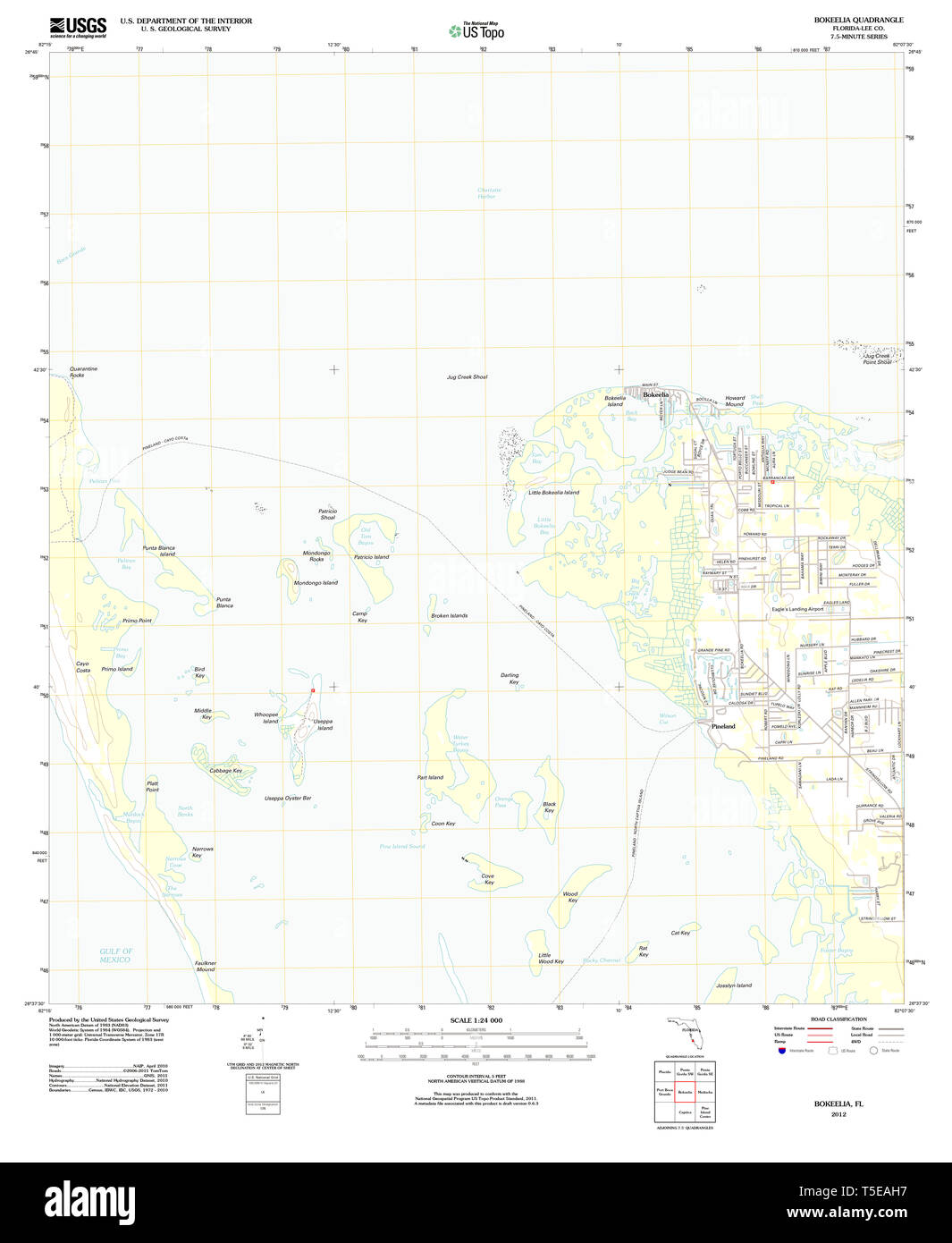 Carte TOPO USGS FL Floride Bokeelia 20120712 Restauration TM Banque D'Images