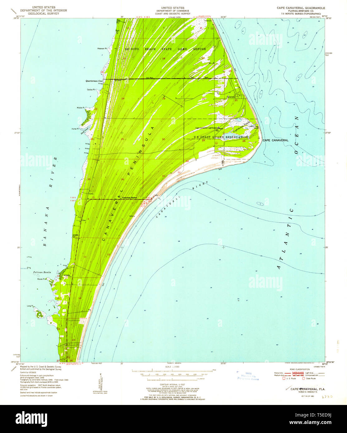 Carte TOPO USGS Cap Canaveral Floride FL Restauration 345393195124000 Banque D'Images