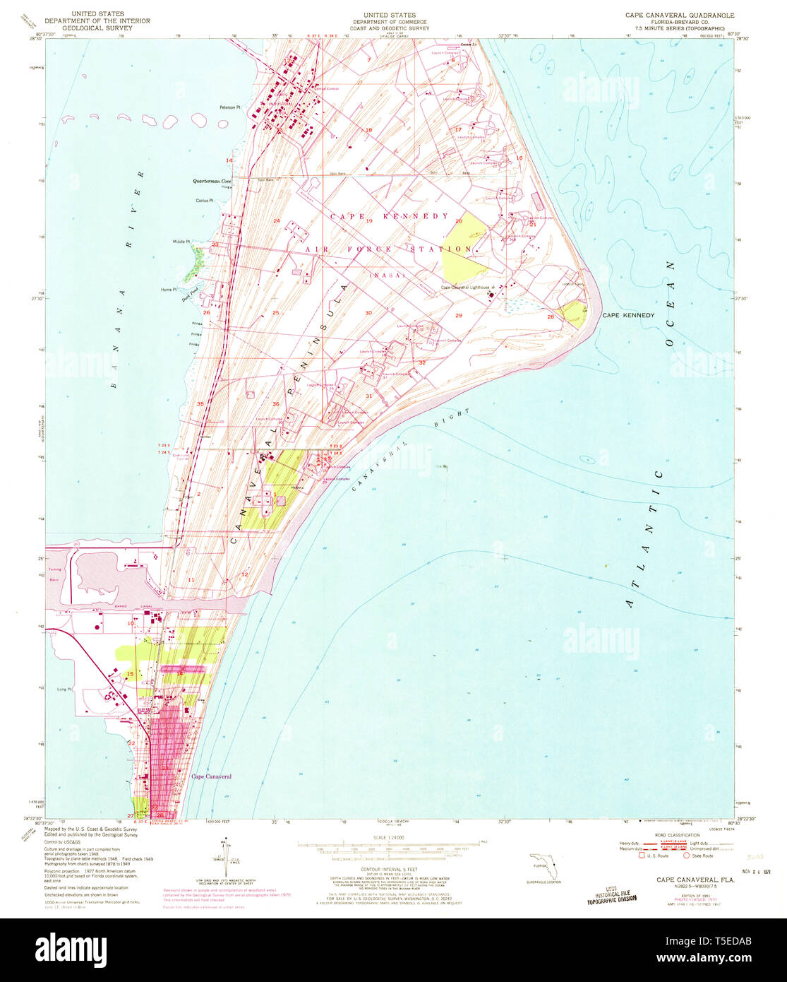 Carte TOPO USGS Cap Canaveral Floride FL Restauration 345394195124000 Banque D'Images